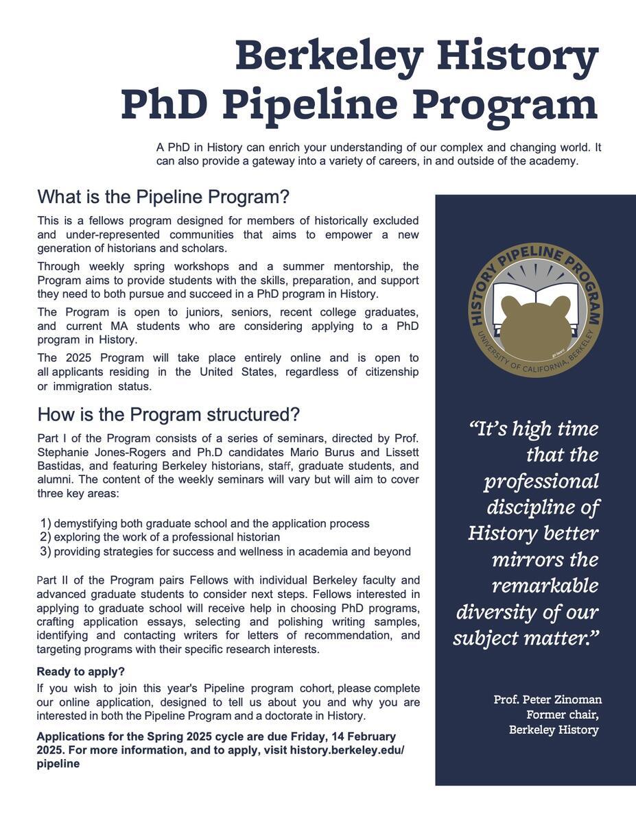 2025 Berkeley History PhD Pipeline Program Guidelines