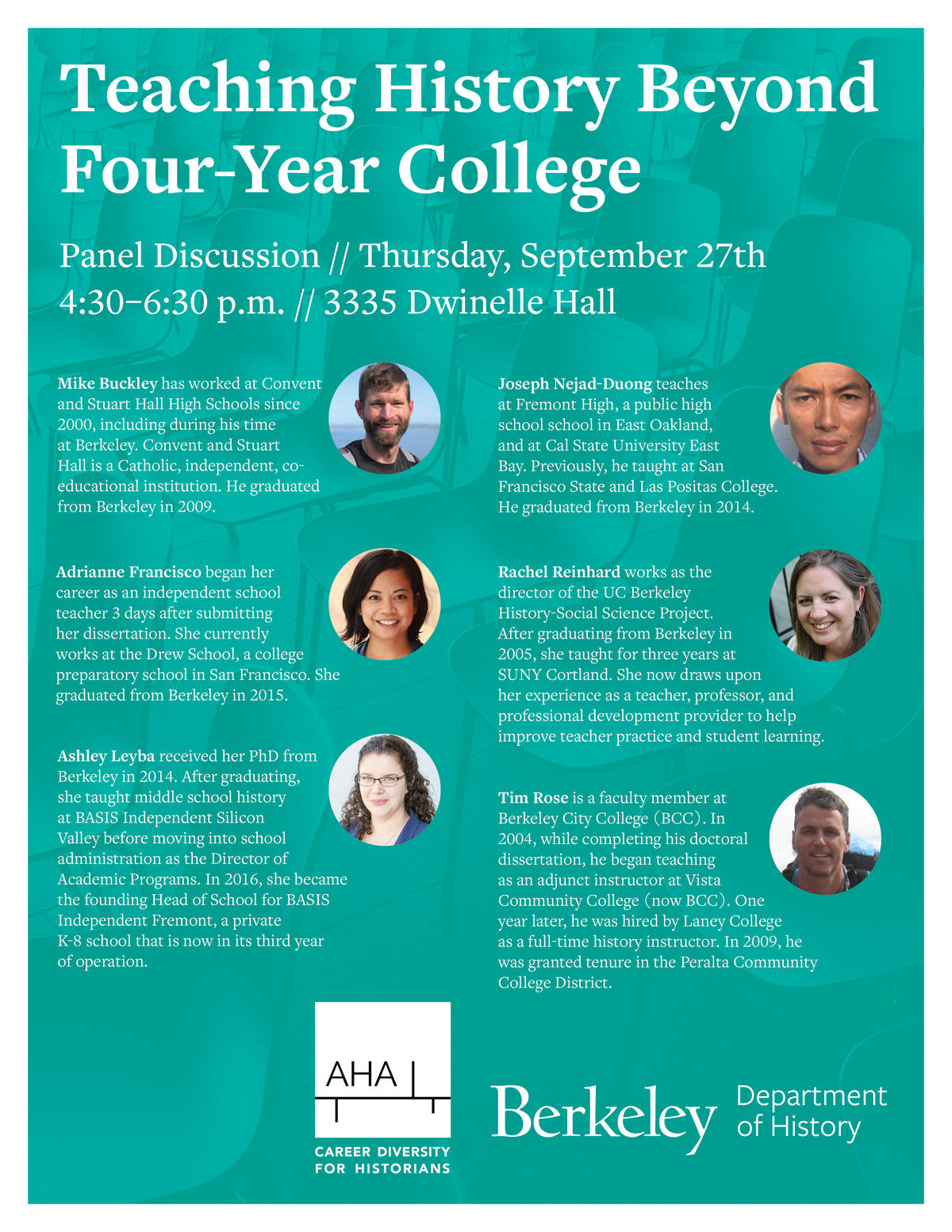 Flyer for Alumni Panel on Teaching History Beyond Four-Year College