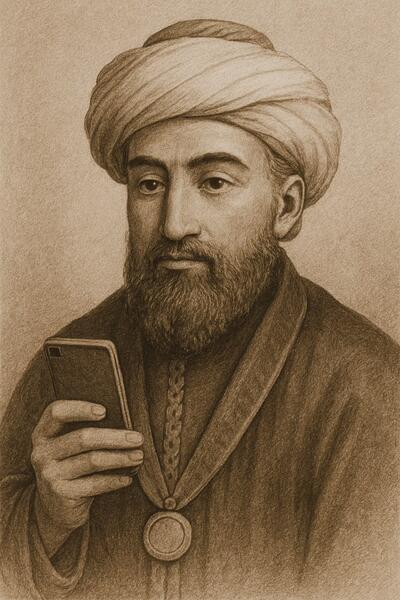 Sketch of a man holding a cellphone